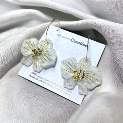 White Orchid Earrings handmade by Fat Kitten Creative