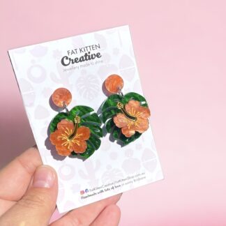 Monstera Hibiscus Earrings - 1 Leaf