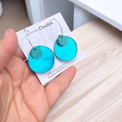 Earrings organic shaped circle - Teal