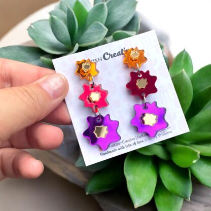 Organic Flower Dangle -Orange Red Purple