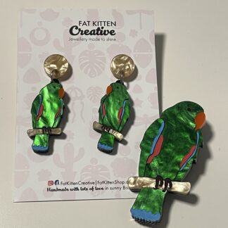 Customer order Rob - Parrot Earrings + Brooch